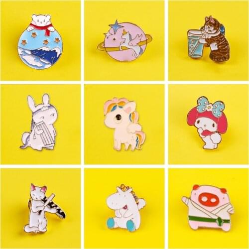 Unicorn Pin Badges For Clothes Anime Icons Cartoon Cat Bunny Enamel Pins Metal Badge On Clothes Jeans Jacket Brooch Jewelry Gift