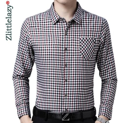 2020 brand long sleeve men social shirt streetwear casual pocket plaid shirts dress mens slim regular fit clothes fashions 90804