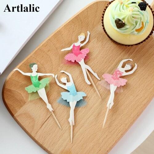 30 Pcs Ballerina Girl Cupcake Toppers Cupcake Picks Baby Girl Birthday Party Decorations Cake Accessories