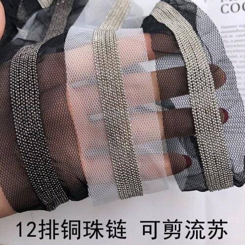 3Yards Beaded Metal Chain Tassel Tapes Black Mesh Lace Trim DIY Craft Sewing Accessories Clothing Decoration Fringe Lace Fabric