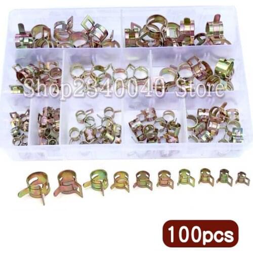 6-17mm Spring Clip Fuel Line Hose Water Pipe Air Tube Clamps Fastener Hose Fuel Line Pipe Tube Spring Clamp 100pcs With Box