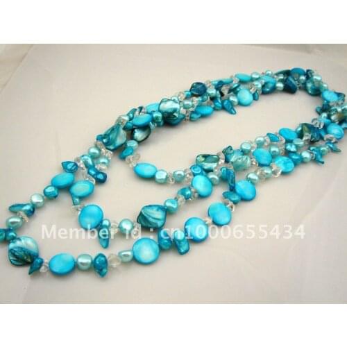 Bohemian long necklace fashion fresh water pearl and shell necklace blue color summer beach style