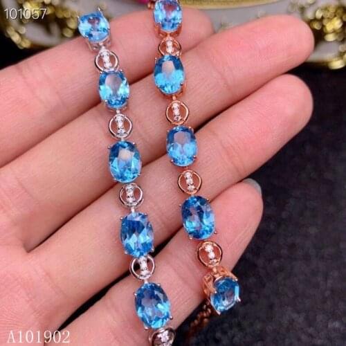 KJJEAXCMY boutique jewelry 925 Silver-inlaid Natural Blue Topaz Luxury Bracelet Support Detection