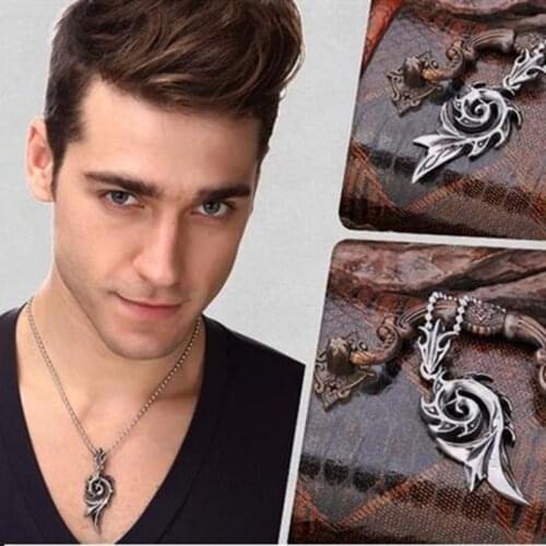 Simple Antique metal Color 66*35mm Big Flame Pendant Necklace 60Cm Chain Dragon Pendant Necklace