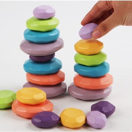 Wooden Stone Rainbow Pebbles Jenga Toys Baby Montessori Game Balance Blocks Stacker Toys Fine Motor Training Creative Gifts Kids