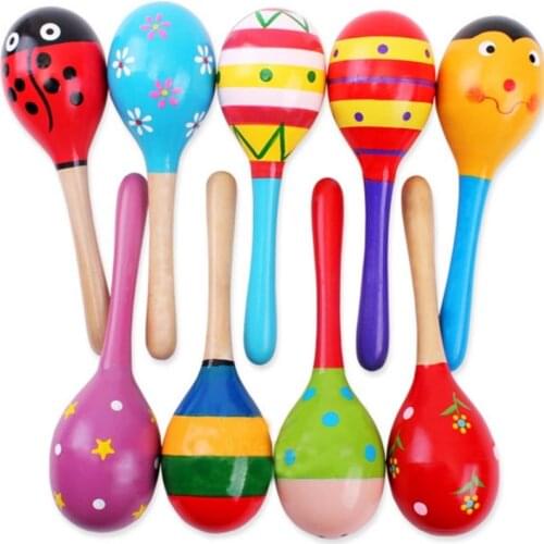 Baby Colorful Wooden Maracas Musical Instrument Rattles Shaker Sand Hammer Bell Fun Kids Toys for Children Party Favor Game