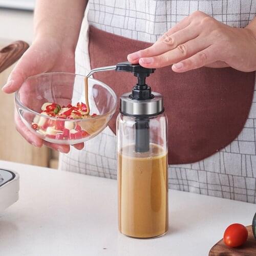 Sauce Syrup Dispenser Bottle Glass Olive Oil Dispenser with Wide Neck Press Pumps Head Kitchen Supplies C1