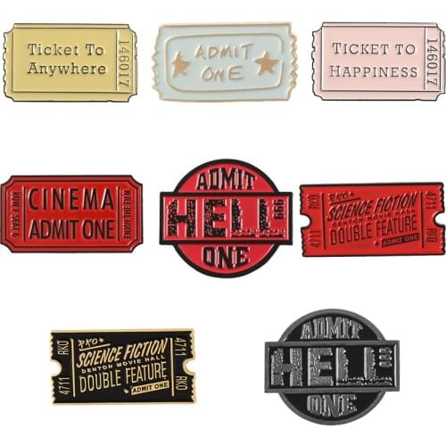 Punk Film Tickets Enamel Pin Rocky Horror Cinema / Hell Admit One Black Red Ticket Badges Metal Clothes Lapel Brooches for fans