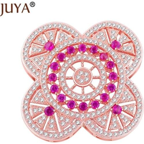 Supplies For jewelry findings connectors Micro Pave Zircon Rhinestone Flower Charms For Pearl Necklace Pendant Fittings 32*32mm