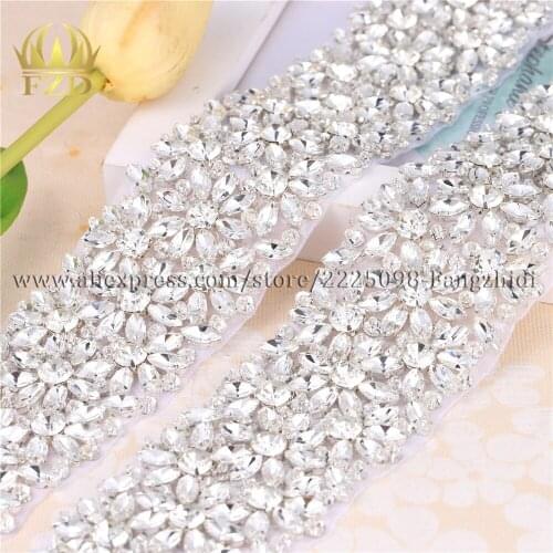 FZD 10 Pieces Hot Fix beaded bridal belt Rhinestones Applique and Trimming Belt Waistband Dress Decoration Bands