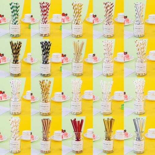 Hot Stamping Polka Dot Paper Straws Blue gold wave point quality disposable tableware holiday party decoration paper straws