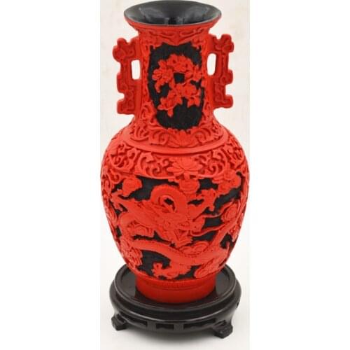 10 inch / Exquisite Chinese Classical Traditional Technology Red Lacquerware Dragon Auspicious Vase No.6