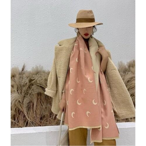 KOI LEAPING ladies fashion Warm and comfortable softpopular moon pattern printing cashmere shawl warm scarf best gift