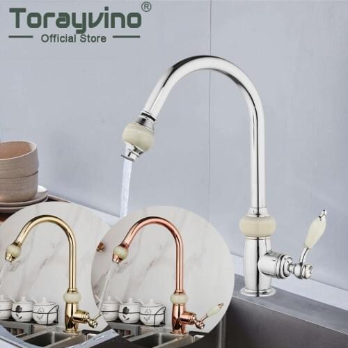 Brass Kitchen Faucet Sink Rotatable Cuisine Rose Gold Deck Mounted Tap Pull Out Chrome Single Handle Faucets With Ceramics Mixer
