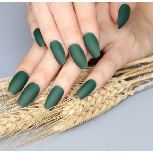 2020 The latest fashion Long Square head Candy colors false nails 24pcs Matte Green color A622-1