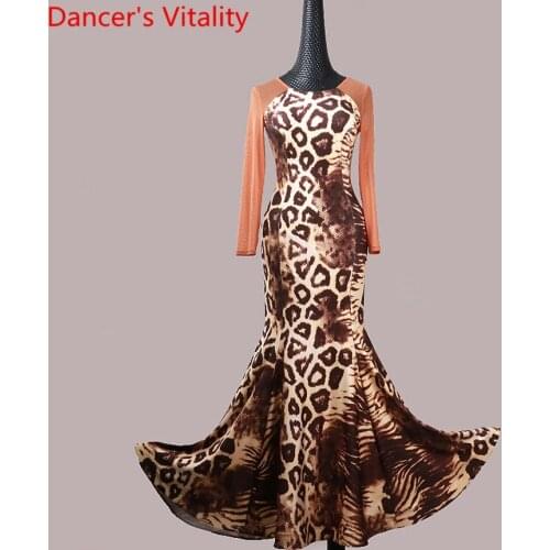 New Waltz Dance Leopard Slim Fit Big Hem Fishtail Dress National Standard Ballroom Modern Dance Performance Costume Stage Wear