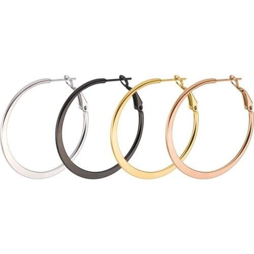 Wholesale Jewelry -- Titanium steel Flat Circle Hoop Earrings For Women Jewelry no fade 4 Gold Color 4 Size Choice