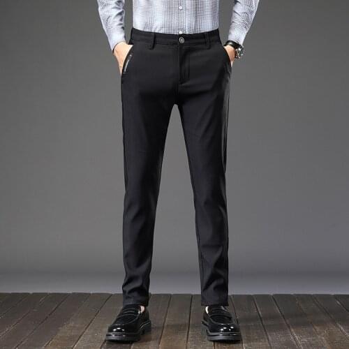 Casual Pant Men 2021 Business Stretch Cotton Straight Fit Trousers Male Formal Dress Pants Black Khaki Plus Size 38