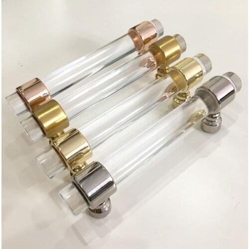 Transparent Acrylic Cupboard Handle and Knobs Dresser Drawer Pull Handle Bathroom Cabinet Handle with Rose Gold /Gold