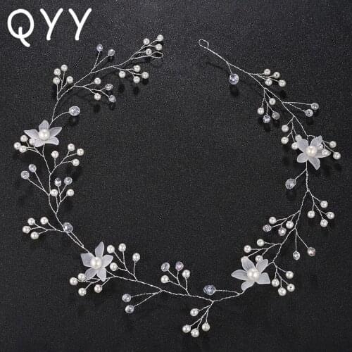 QYY Fashion Flower Vine Pearl Crystal Wedding Headband Bridal Headpieces Bridesmaid Hair Accessories Hair Jewelry for Women