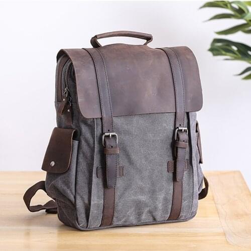 VZVA RetroFashion Backpack For Men Canvas Leather Backpack Bag Travel Laptop Bag 14 inches Rucksack Bag Hiking Bag