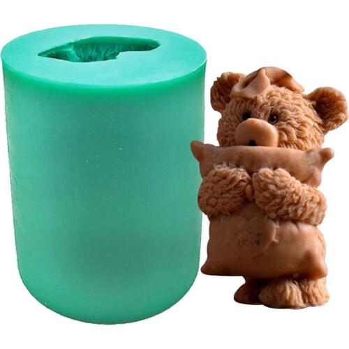 Silicone Soap Candle Mold 3D Little Bear with Pillow Candle Making Molds DIY Handmade Craft Resin Clay Decorating Tool 45a