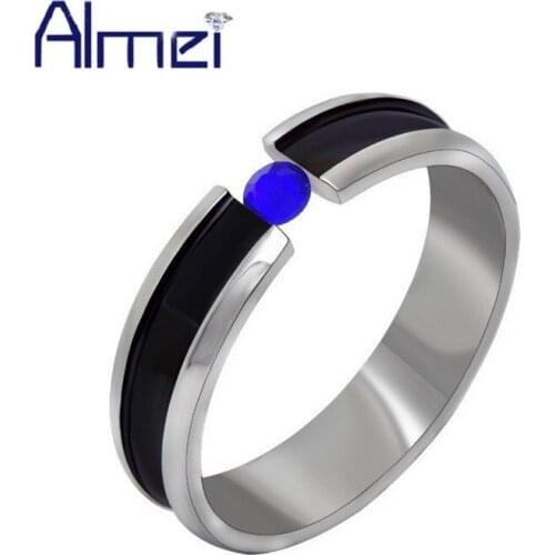 Blue Red CZ Zircon Stainless Steel Women Ring Anel Men Love Couple Rings on Sale with Colored Stones Titanium Bronco SA608