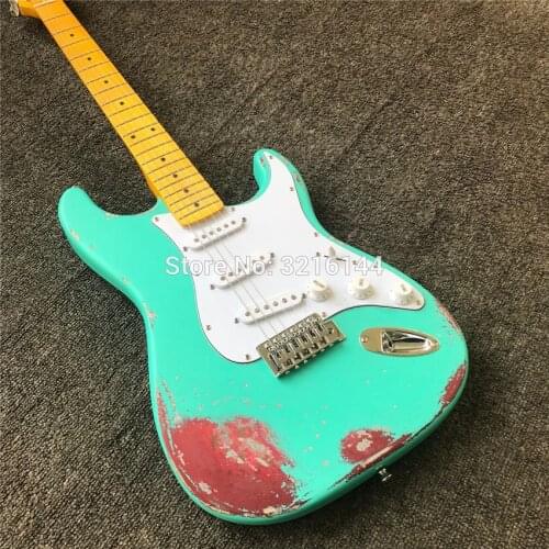 In Stock , antique do old green electric guitar, amoeba stickers, real photos, antique relic, free shipping