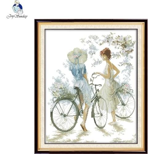 Joy sunday, Bicycle girl Cross Stitch 11CT Counted Cloth 14CT Printed Cloth DIY Handwork Cross Stitch Kits For Embroidery