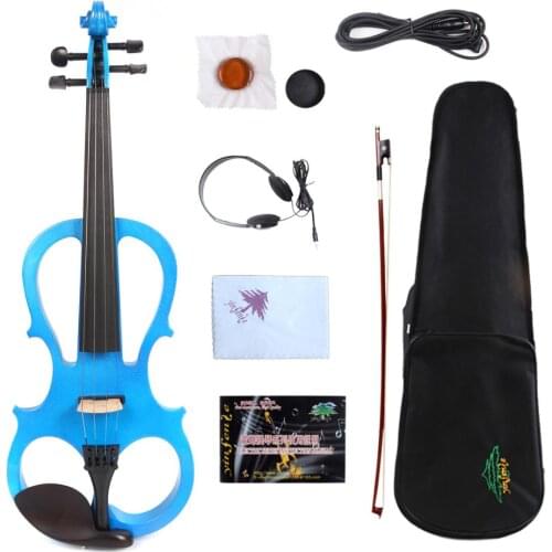 Yinfente Blue Electric Silent Violin 4/4 Hand-made Wooden Body Sweet Sound Free Case Bow Rosin#EV5