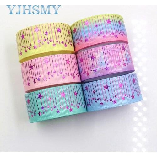 YJHSMY I-19222-441 25mm 10yards laser Colored pentagonal stars Printed grosgrain ribbon DIY headdress wedding gift wrap