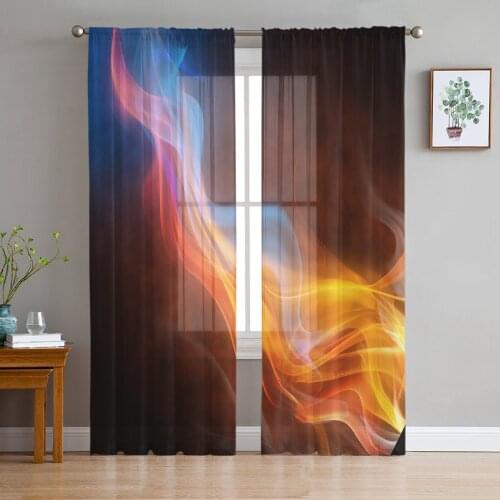 Smoke Flame Lines Curtains For Living Room Luxury Baby Bedroom Tulle Curtains Kitchen Study Room Modern Style Sheer Curtains