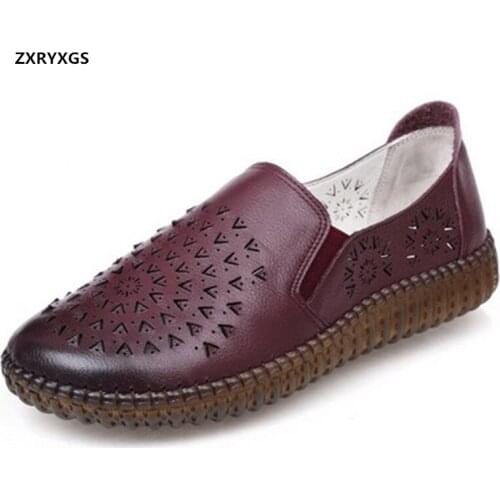 ZXRYXGS Hole Hole Genuine Leather Shoes Flat Shoes Woman New 2020 Famous Spring Summer Comfortable Shoes Sandals Casual Shoes