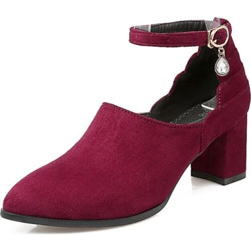 Big Size11 12 13 14 15 16 17 ladies high heels women shoes woman pumps One-word buckle drill point with thick heel and high heel