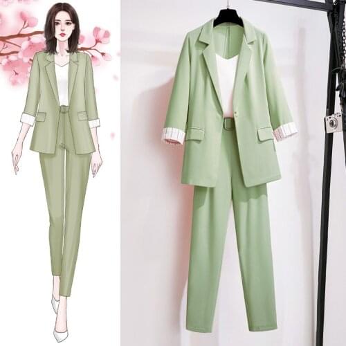 Ladies professional pants suit new style fashion three-quarter sleeve temperament OL professional suit 2 piece set women