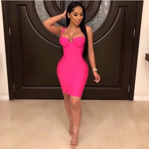 WillBeNice Red 2019 New Arrival Spaghetti Strap Padded Bra Sexy Womens Bodycon Mini Bandage Dresses Party Celebrity Women