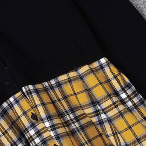 Women Dresses Spring Autumn Long Sleeve Turndown Collar A-Line Plaid Mini Elegant High Street Chic Stunning Fashion Top M