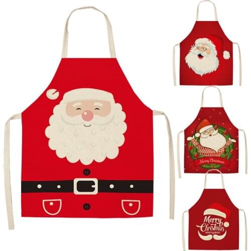 1 Pcs Kitchen Apron Santa Claus Christmas Wish Tree Printed Sleeveless Cotton Linen Aprons for Men Women Home Cleaning Tools