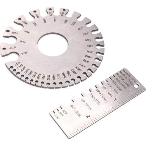 2pc Stainless Steel Standard Round Dual Sided Wire Gauge and Metal Sheet Thickness Gauge Set for Check the Wire Size