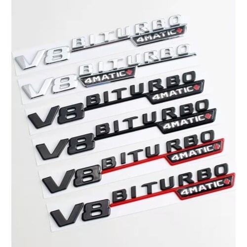 2PCS V8 BITURBO 4MATIC+ Fender Emblems Badges Sticker For Benz E63 C63 CLS63 GLE63 S63 G63 GL63 S63L SL63 GLS63 GLC63 S For AMG
