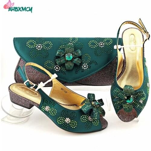 2012 New Design High Quality Nigerian Women Shoes and Bag Set in Green Color Slingbacks Sandals for Wedding Party