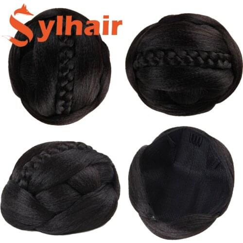 6 Colors Brown Blonde Braided Clip In Fake Hair Buns Synthetic Hair Chignon Fast Donut Bun Hairpieces for Women Sylhair