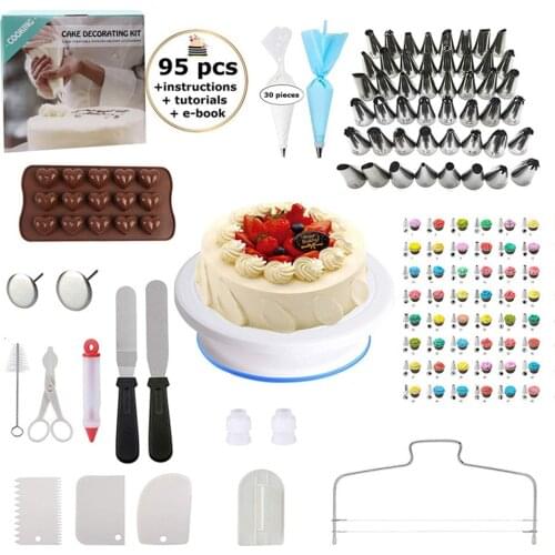 95pcs Cake Decorating Set Cake Turntable Kit Pastry Tube Fondant DIY Tools Cakes Kitchen Dessert Tools Supplies