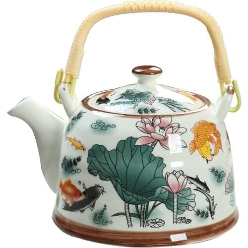 Large retro medium and old fashioned teapot household ceramic hotel flower tea kettle Chinese style