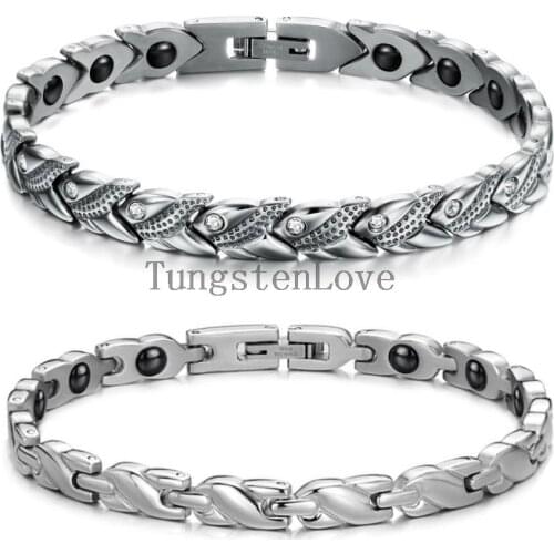 Fashion 20CM Charm Bling Stainless Steel Health Magnetic Bracelets Womens Ladies Hologram Bracelets Anti-fatigue