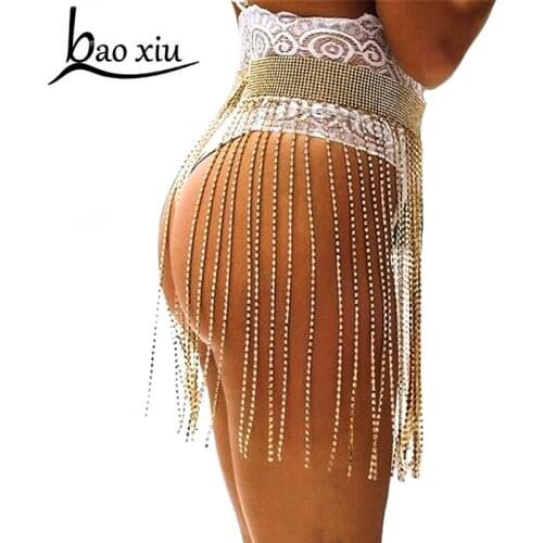 NEW brand Sexy rhinestone body chain Women party club skirt metal waist chain Fashion fringe tassel crystal belt accessories
