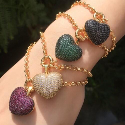 Funmode Multicolor AAA Cubic Zirconia Pave Heart Design Pendants Rope Shape Crystal Bracelet Wholesale FB02
