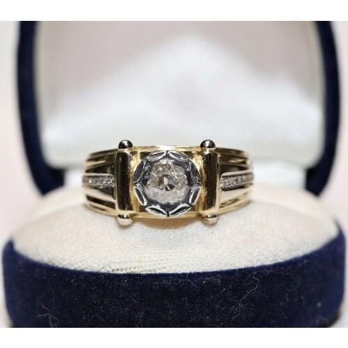 ANTIQUE ORIGINAL 14K GOLD NATURAL DIAMOND DECORATED PRETTY STRONG RING