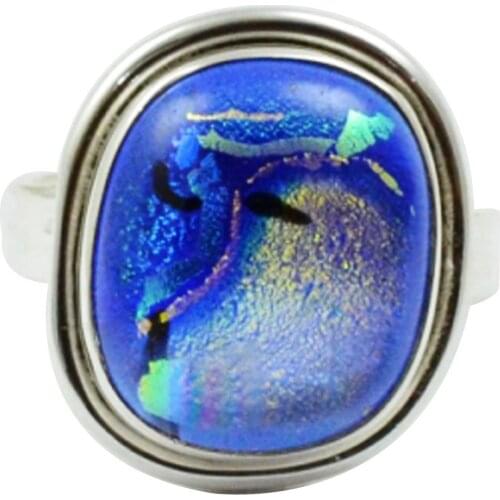 Lovegem Genuine Dichroic Glass Ring 925 Sterling Silver,Size:7.25 , AR3002