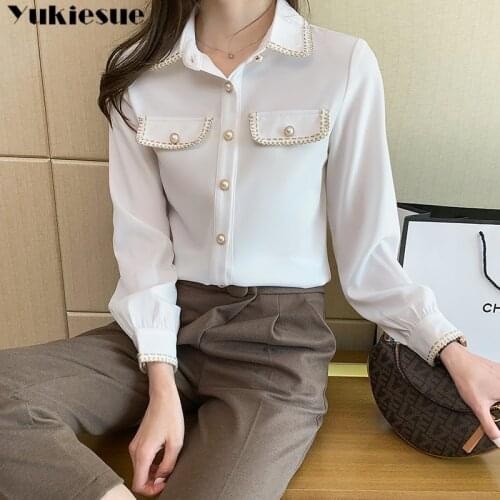 Fashion woman blusas mujer elegantes 2021 summer Long sleeve Womens shirt Top blouses and shirts women tops white plus size